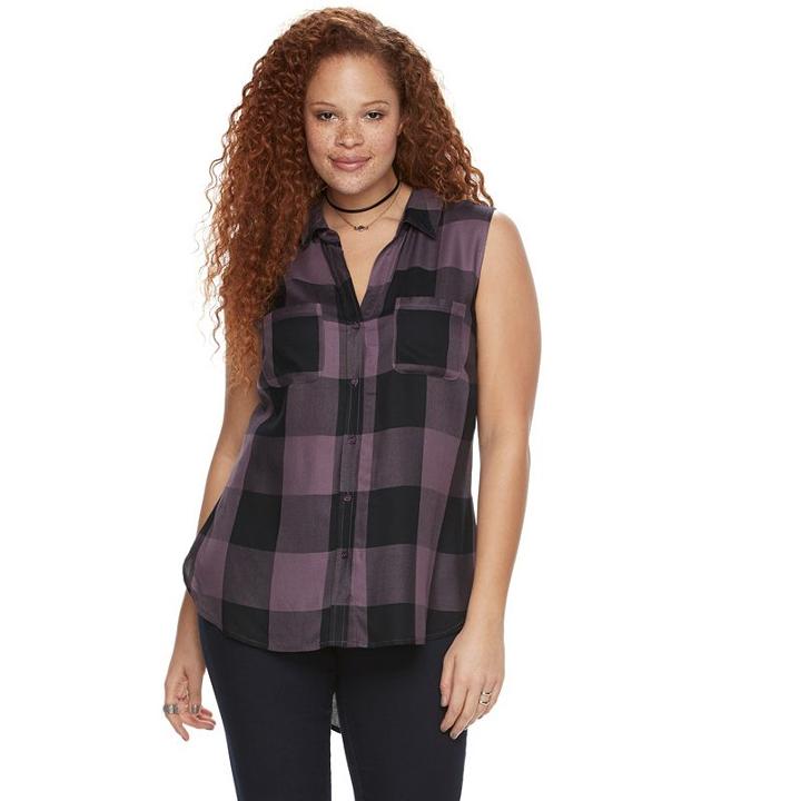 Plus Size Rock & Republic&reg; High-low Sleeveless Plaid Shirt, Women's, Size: 1xl, Purple