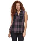 Plus Size Rock & Republic&reg; High-low Sleeveless Plaid Shirt, Women's, Size: 1xl, Purple