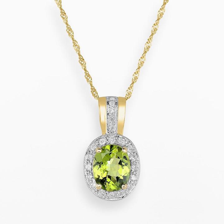 14k Gold Peridot And 3/10-ct. T.w. Diamond Halo Pendant, Women's, Size: 18, Yellow