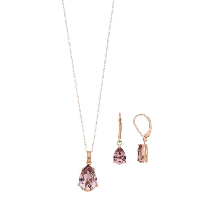 Sterling 'n' Ice 14k Gold Over Silver Cubic Zirconia Teardrop Pendant & Earring Set, Women's, Size: 18, Pink