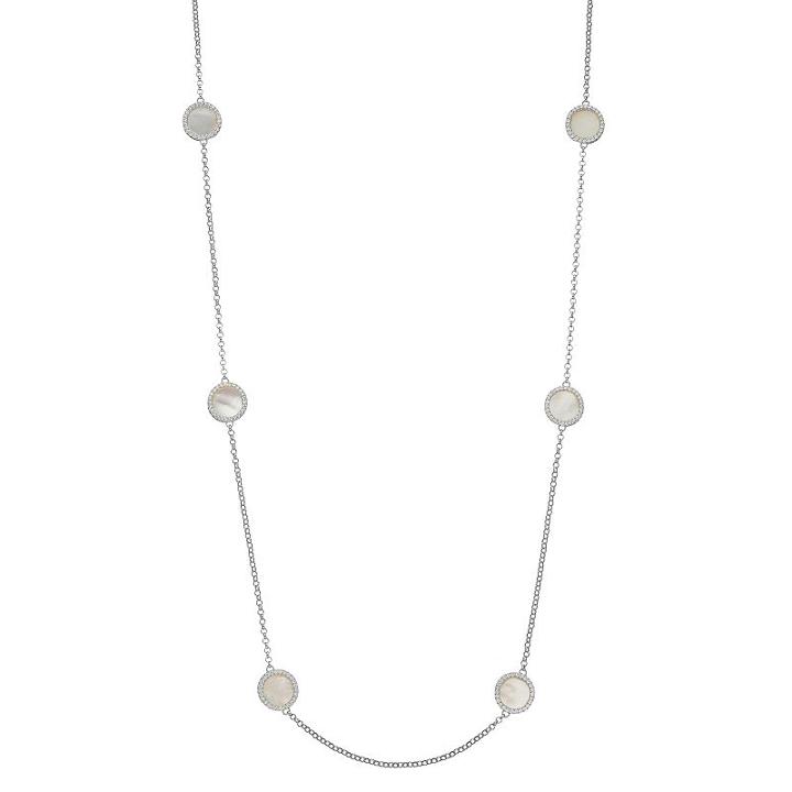 Sterling Silver Mother-of-pearl & Cubic Zirconia Halo Long Necklace, Women's, Size: 32, White