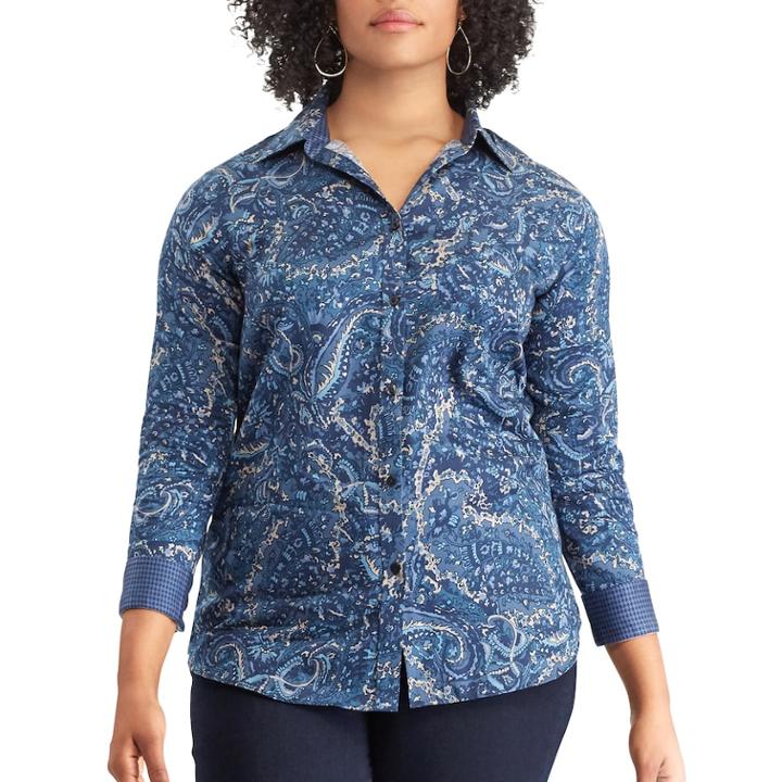Plus Size Chaps Woven Top, Women's, Size: 3xl, Blue