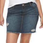 Juniors' Plus Size Rewash Distressed Dark Wash Mini Jean Skirt, Teens, Size: 16 W, Dark Blue