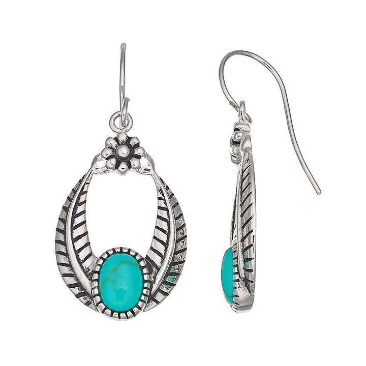 Sterling Silver Simulated Turquoise Textured Drop Earrings, Women's, Blue