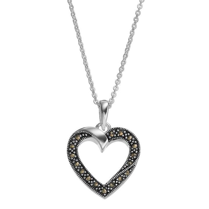 Silver Luxuries Marcasite Heart Pendant Necklace, Women's, Grey