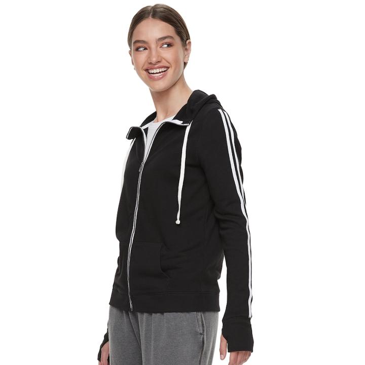 Juniors' So&reg; Thumb Hole Zip-up Hoodie, Teens, Size: Medium, Black