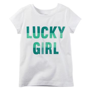 Girls 4-8 Carter's Short Sleeve Lucky Girl Glitter Graphic Tee, Size: 8, White