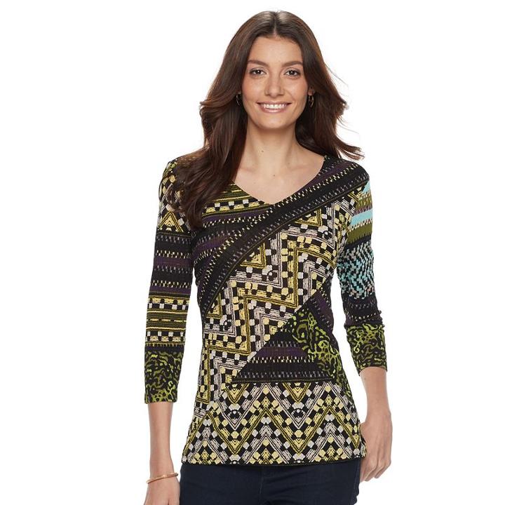 Women's Dana Buchman Printed Bias Cut V-neck Top, Size: Xs, Dark Green
