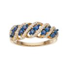 10k Gold Sapphire & 1/6 Carat T.w. Diamond Twist Ring, Women's, Size: 7, Blue