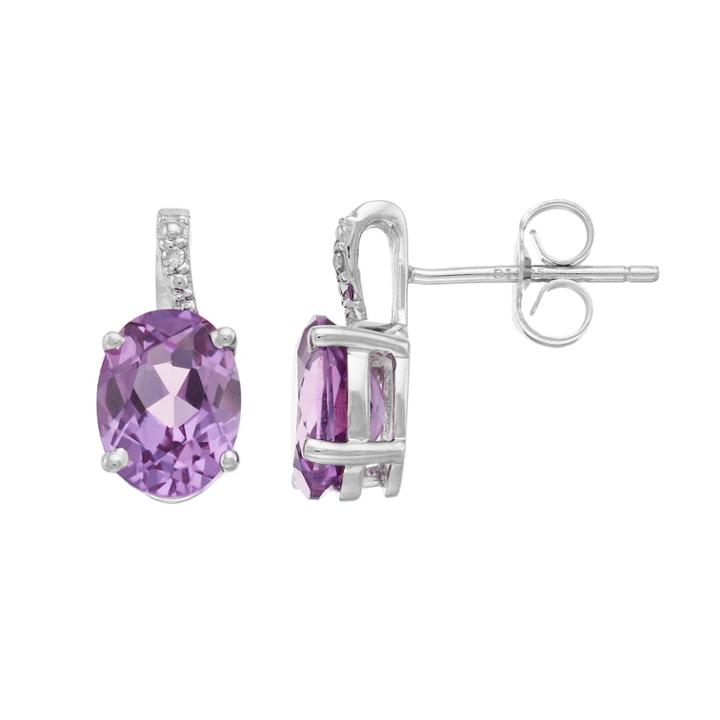 Sterling Silver Lab-created Alexandrite & Diamond Accent Oval Drop Earrings, Women's, White