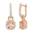 14k Rose Gold Over Silver Simulated Morganite And Lab-created White Sapphire Square Halo Drop Earrings, Women's, Pink