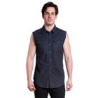 Men's Excelled Slim-fit Sleeveless Denim Biker Snap-front Shirt, Size: Xl, Blue
