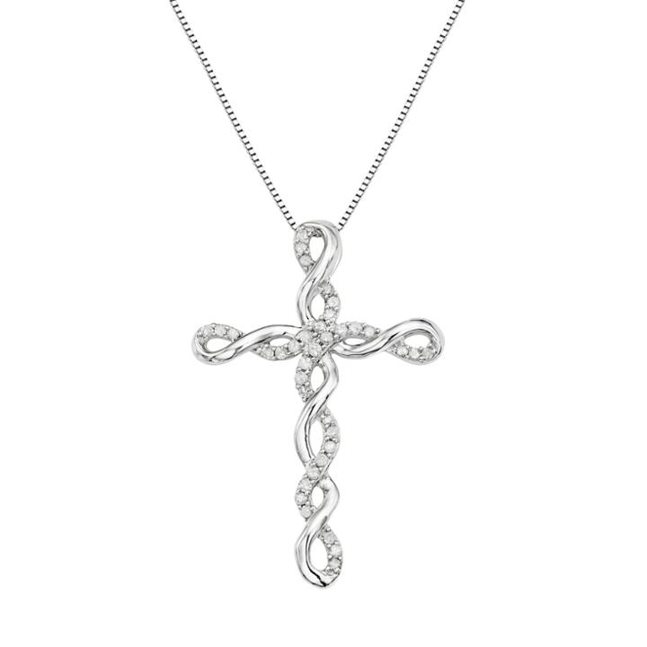 Sterling Silver 1/5 Carat T.w. Diamond Twist Cross Pendant Necklace, Size: 18, White