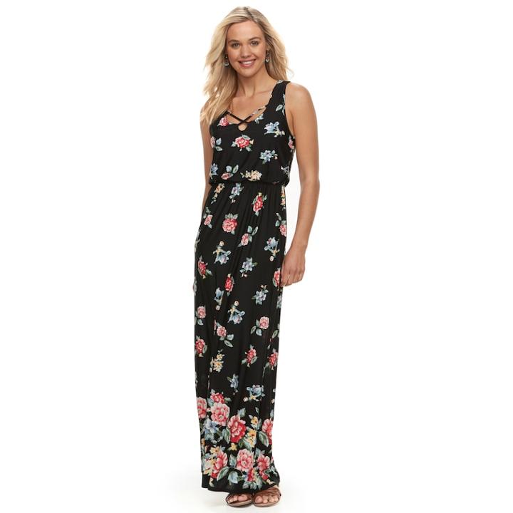 Juniors' Trixxi Floral Strappy Maxi Dress, Teens, Size: Large, Dark Grey