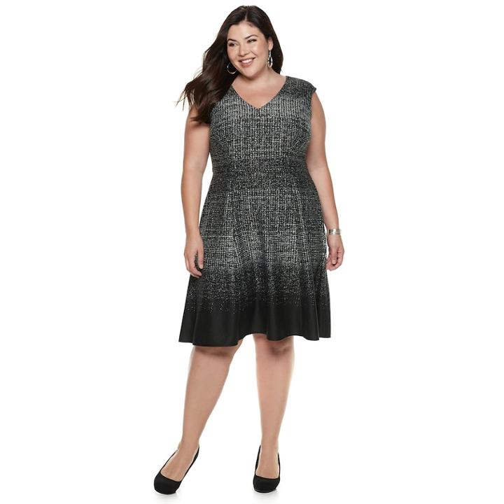 Plus Size Suite 7 V-neck Fit & Flare Dress, Women's, Size: 16 W, Grey