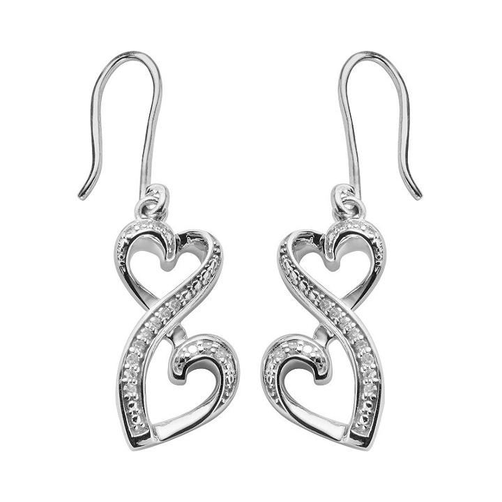 Love Is Forever Sterling Silver 1/10-ct. T.w. Diamond Double Heart Drop Earrings, Women's, White
