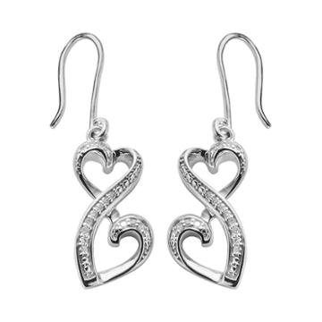 Love Is Forever Sterling Silver 1/10-ct. T.w. Diamond Double Heart Drop Earrings, Women's, White