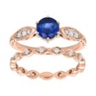 14k Rose Gold Sapphire & 1/3 Carat T.w. Diamond Engagement Ring Set, Women's, Size: 7, Blue