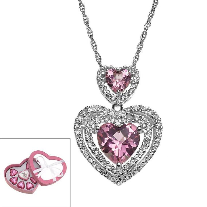 Sterling Silver Lab-created Pink Sapphire And Lab-created White Sapphire Heart Pendant, Women's