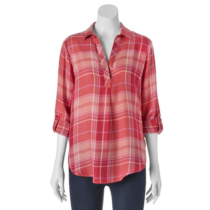 Women's Sonoma Goods For Life&trade; Plaid Top, Size: Medium, Red