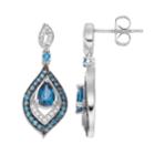 Sterling Silver Blue Topaz & Lab-created White Sapphire Teardrop Earrings, Women's
