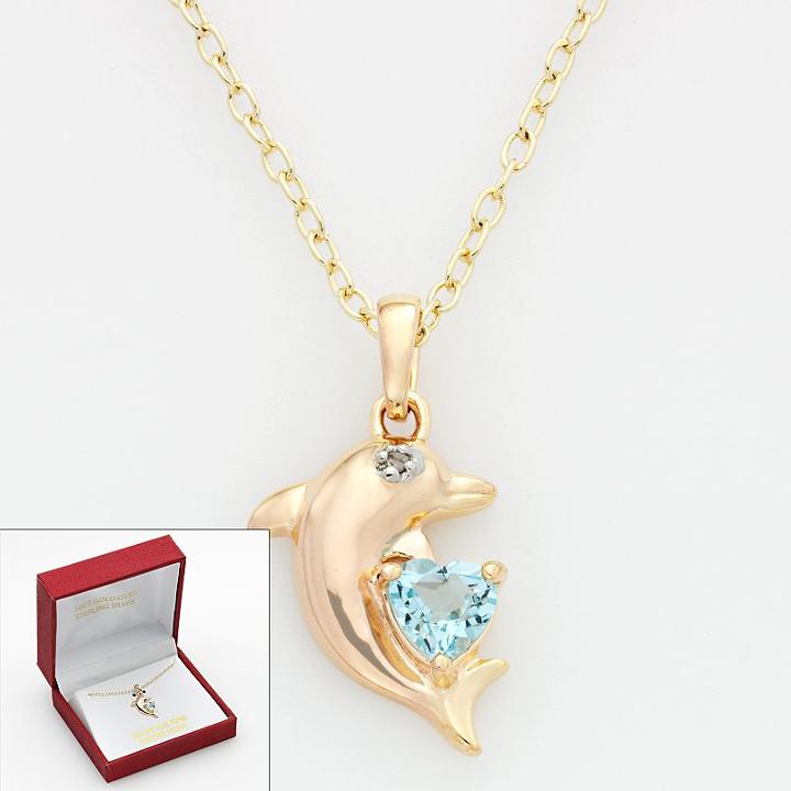Blue Topaz And Diamond Accent Dolphin Pendant, Women's
