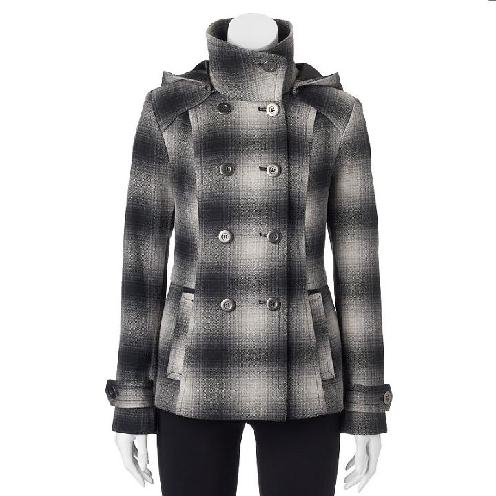 Juniors' Pink Envelope Button-front Hooded Wool Jacket, Girl's, Size: Xs, Med Grey