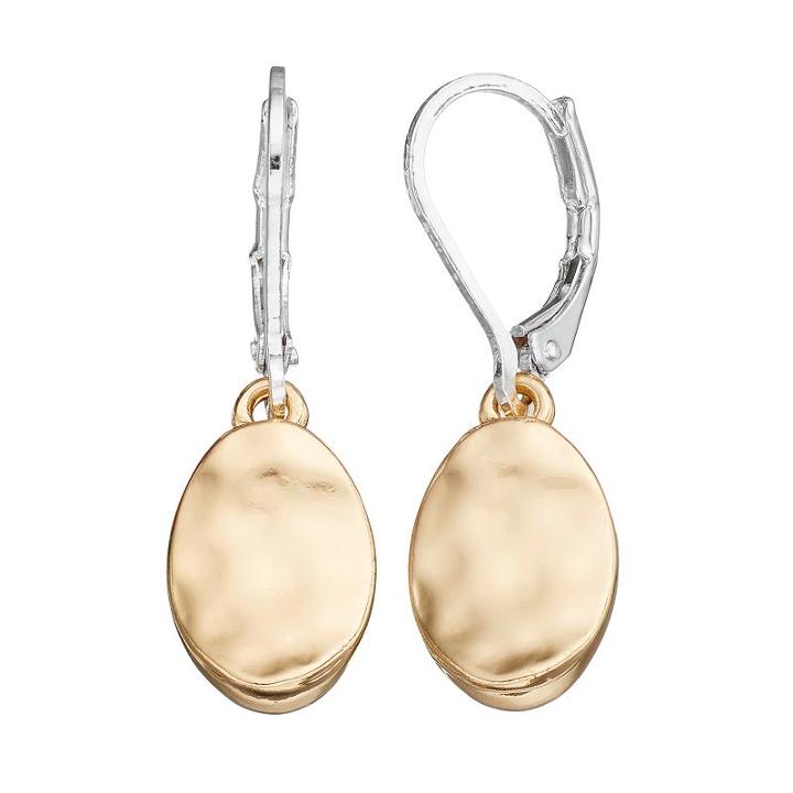 Napier Two Tone Hammered Oval Nickel Free Drop Earrings, Women's, Multicolor