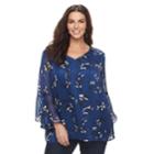 Plus Size Apt. 9&reg; Bell Sleeve Printed Top, Women's, Size: 0x, Navy Floral