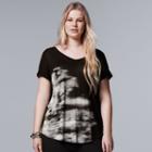 Plus Size Simply Vera Vera Wang Printed Rounded-hem Tee, Women's, Size: 0x, Black