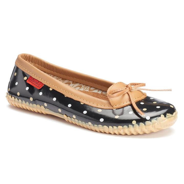 Chooka Classic Dot Skimmer Women's Water-resistant Rain Flats, Size: 10, Black