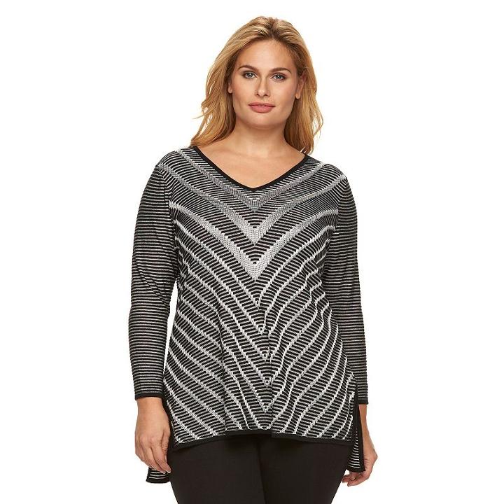 Plus Size Dana Buchman Chevron V-neck Sweater, Women's, Size: 2xl, White