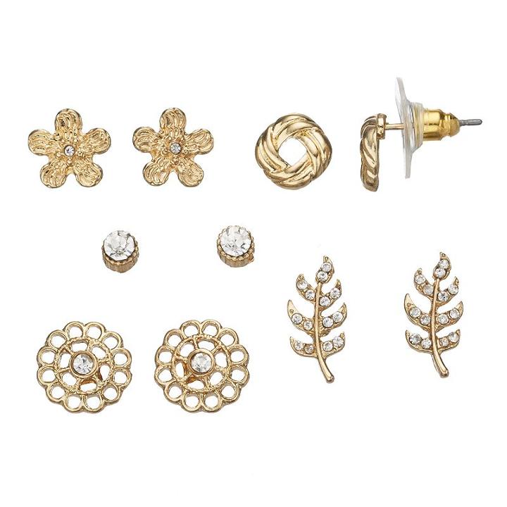 Lc Lauren Conrad Leaf & Flower Stud Earring Set, Women's, Gold