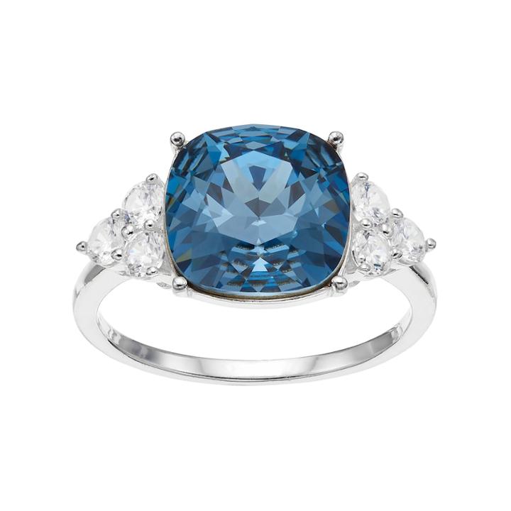 Brilliance Cushion Ring With Swarovski Crystals, Women's, Size: 7, Blue