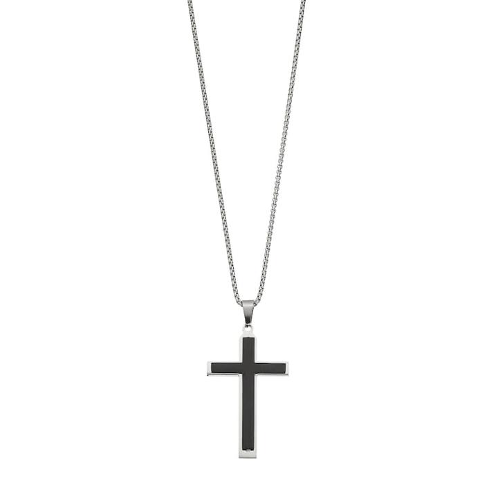 Lynx Men's Black Two Tone Stainless Steel Cross Pendant Necklace, Size: 24