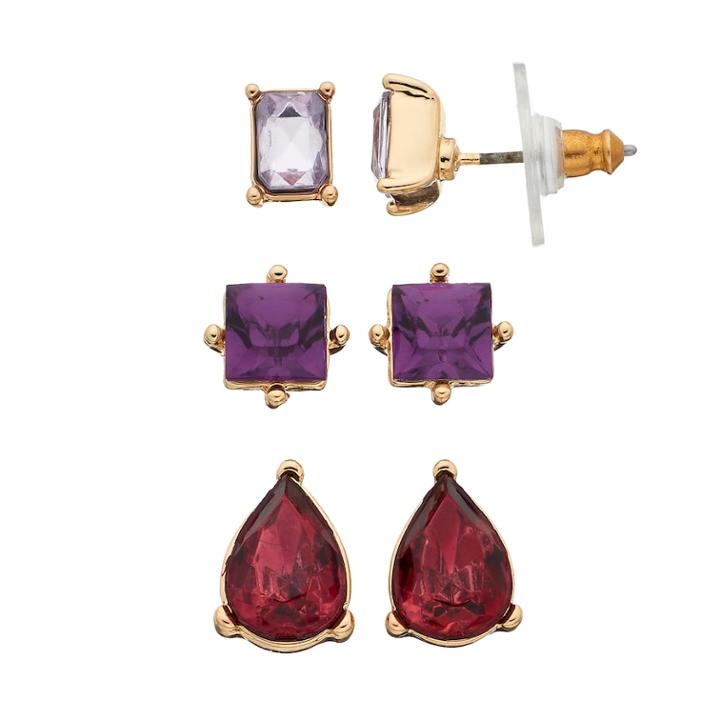 Chaps Rectangle, Square & Teardrop Nickel Free Stud Earring Set, Women's, Red Other