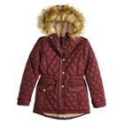 Girls 7-16 So&reg; Faux Fur Lined Heavyweight Quilted Parka Jacket, Size: 10-12, Med Red