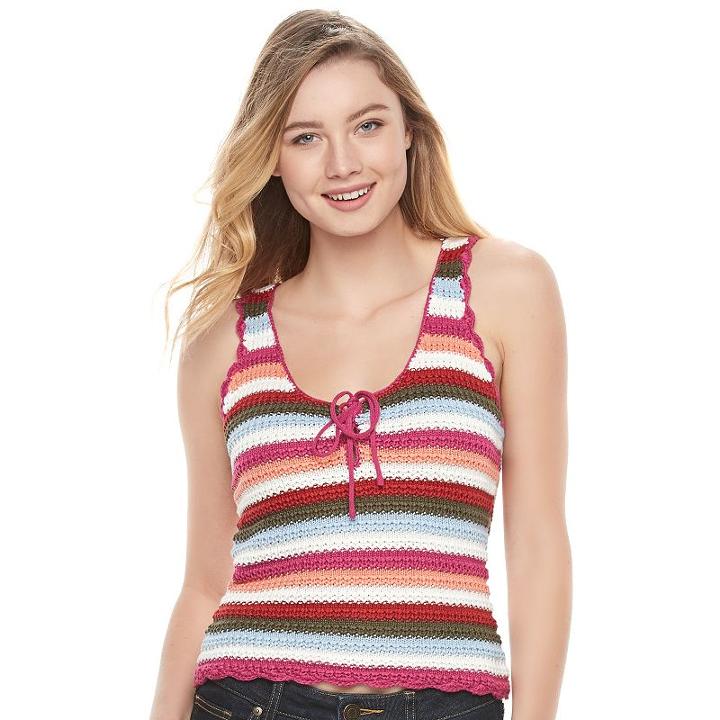Juniors' Candie's&reg; Striped Knit Lace-up Tank, Girl's, Size: Xs, Red Other