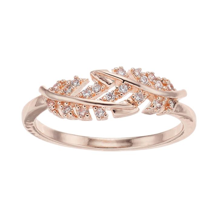 Lc Lauren Conrad Simulated Crystal Leaf Bypass Ring, Women's, Size: 7, Light Pink