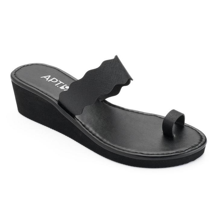 Apt. 9&reg; Women's Scalloped Wedge Flip-flops, Size: Large, Black