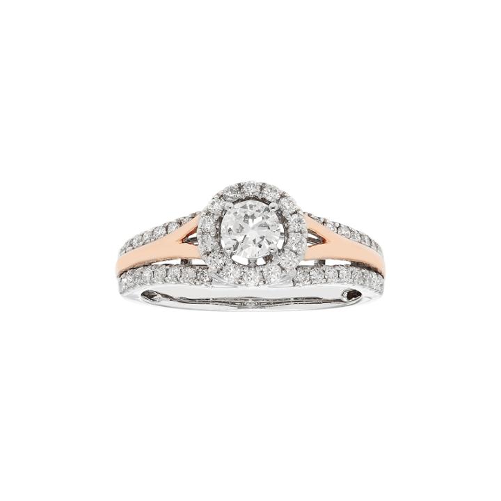 Two Tone 14k Gold 3/4 Carat T.w. Igl Certified Diamond Halo Engagement Ring, Women's, Size: 6, White
