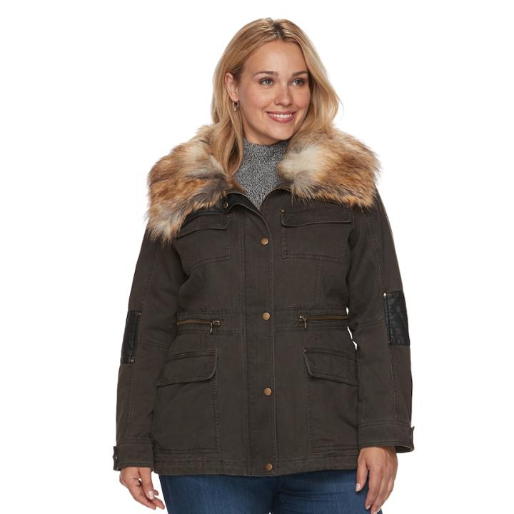 Plus Size Apt. 9&reg; Faux Fur Faux-leather Accent Parka, Women's, Size: 1xl, Dark Brown