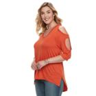 Plus Size French Laundry Cold Shoulder V-neck Tee, Women's, Size: 3xl, Drk Orange