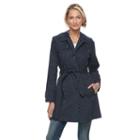 Women's Towne By London Polka-dot Trench Coat, Size: Small, Blue Other