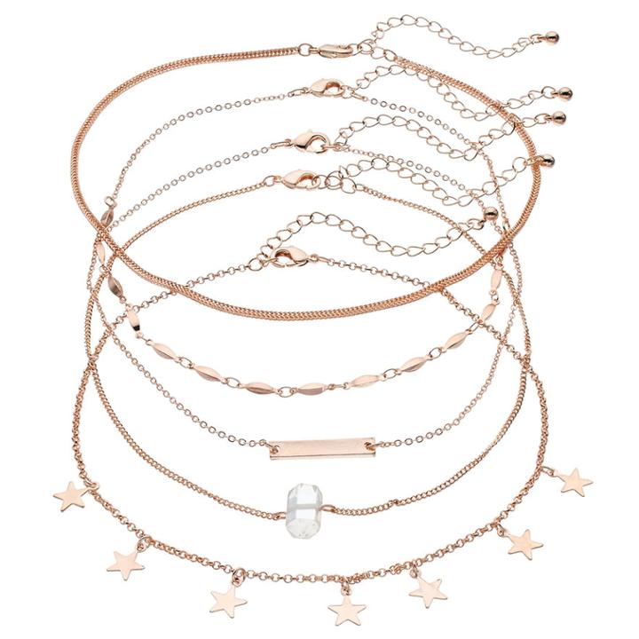 Healing Stone, Shaky Star, Bar & Chain Choker Necklace Set, Women's, Pink