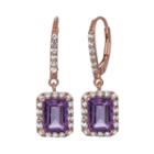 Amethyst And Lab-created White Sapphire 14k Rose Gold Over Silver Drop Earrings, Women's
