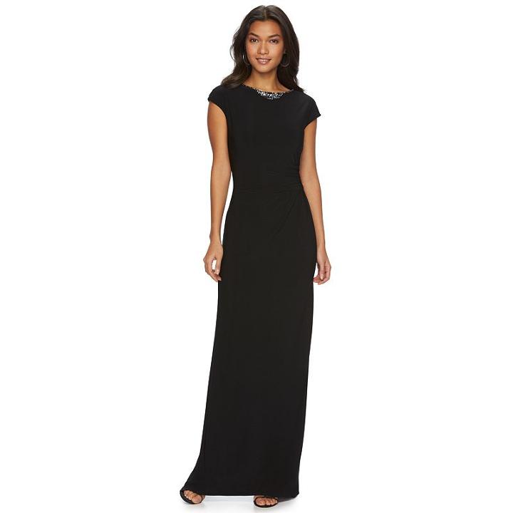 Women's Chaps Embellished Sheath Evening Gown, Size: 8, Black