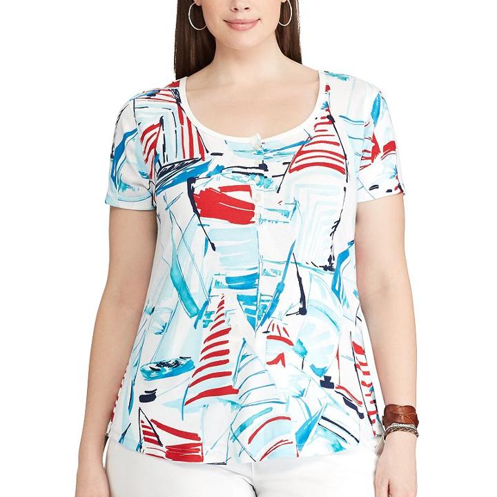 Plus Size Chaps Sailboat Henley, Women's, Size: 1xl, Pink Ovrfl