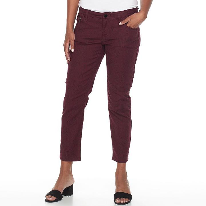 Women's Apt. 9&reg; Zipper Accent Ankle Skinny Jeans, Size: 4, Red