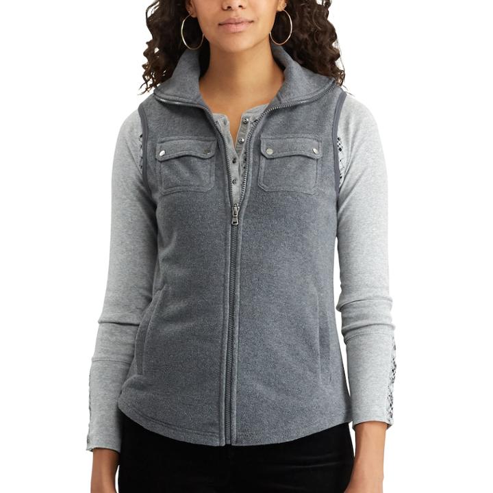 Women's Chaps Fleece Vest, Size: Large, Grey
